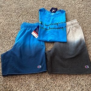 Champion shorts sz S. Blue pair NWT. Tee NWT sz M.